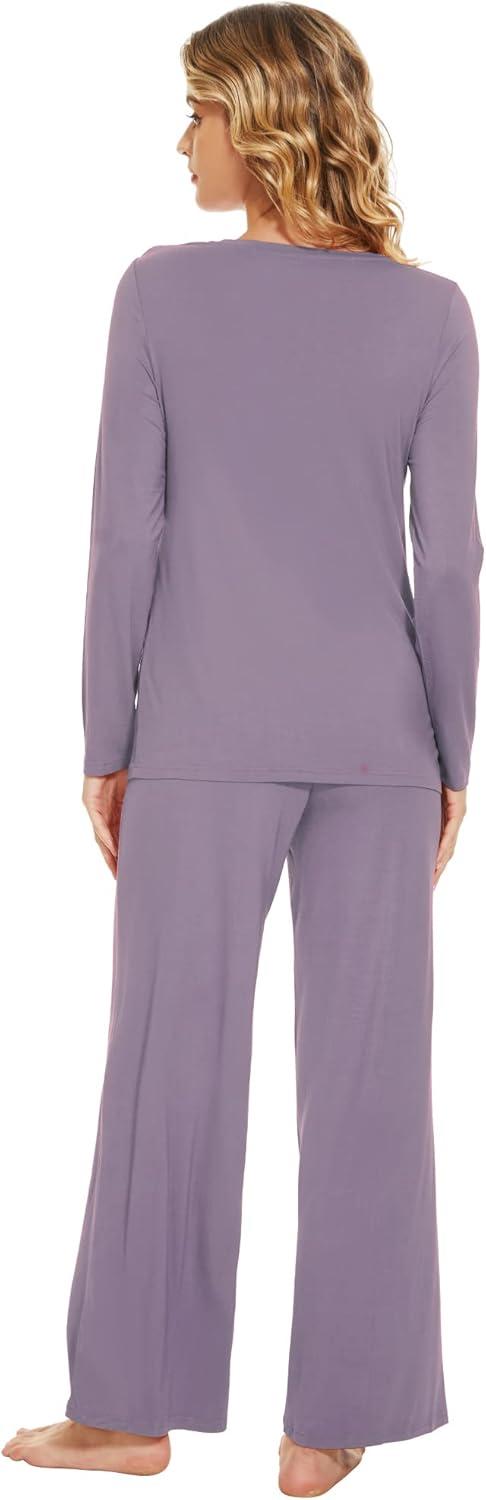 imageWiWi Bamboo Viscose Pajama Set for Women Soft Long Sleeve Top with Pants Sleepwear 2 Piece Pjs Sets Sleepwear SXXLViolet