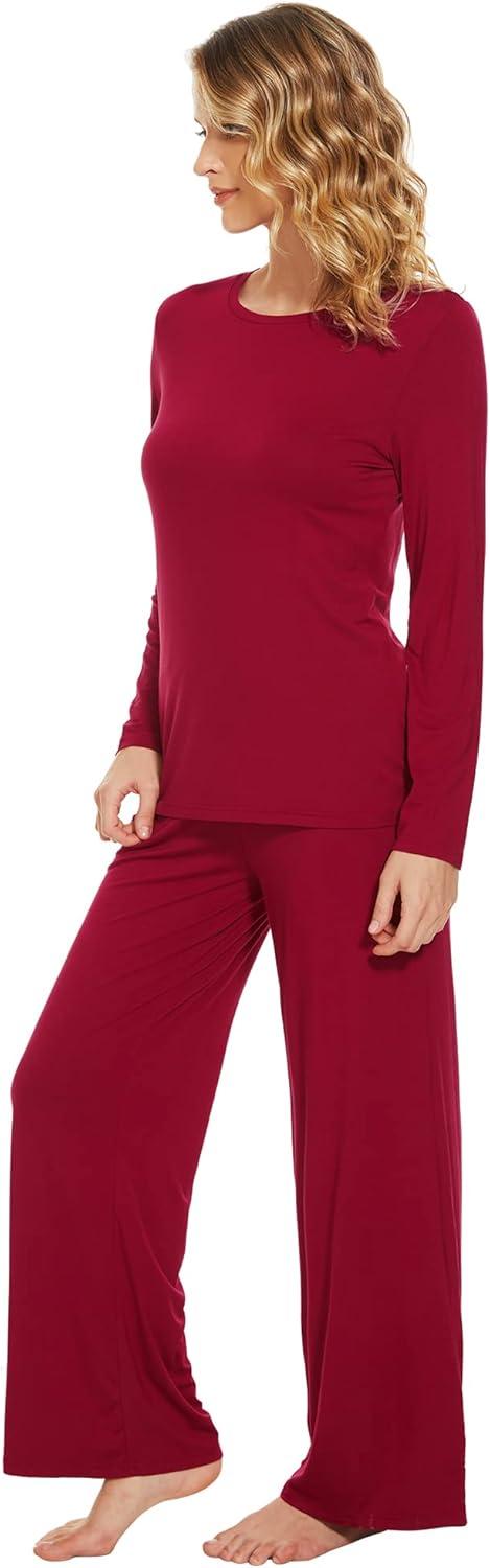 imageWiWi Bamboo Viscose Pajama Set for Women Soft Long Sleeve Top with Pants Sleepwear 2 Piece Pjs Sets Sleepwear SXXLWine Red