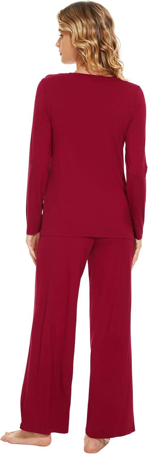 imageWiWi Bamboo Viscose Pajama Set for Women Soft Long Sleeve Top with Pants Sleepwear 2 Piece Pjs Sets Sleepwear SXXLWine Red