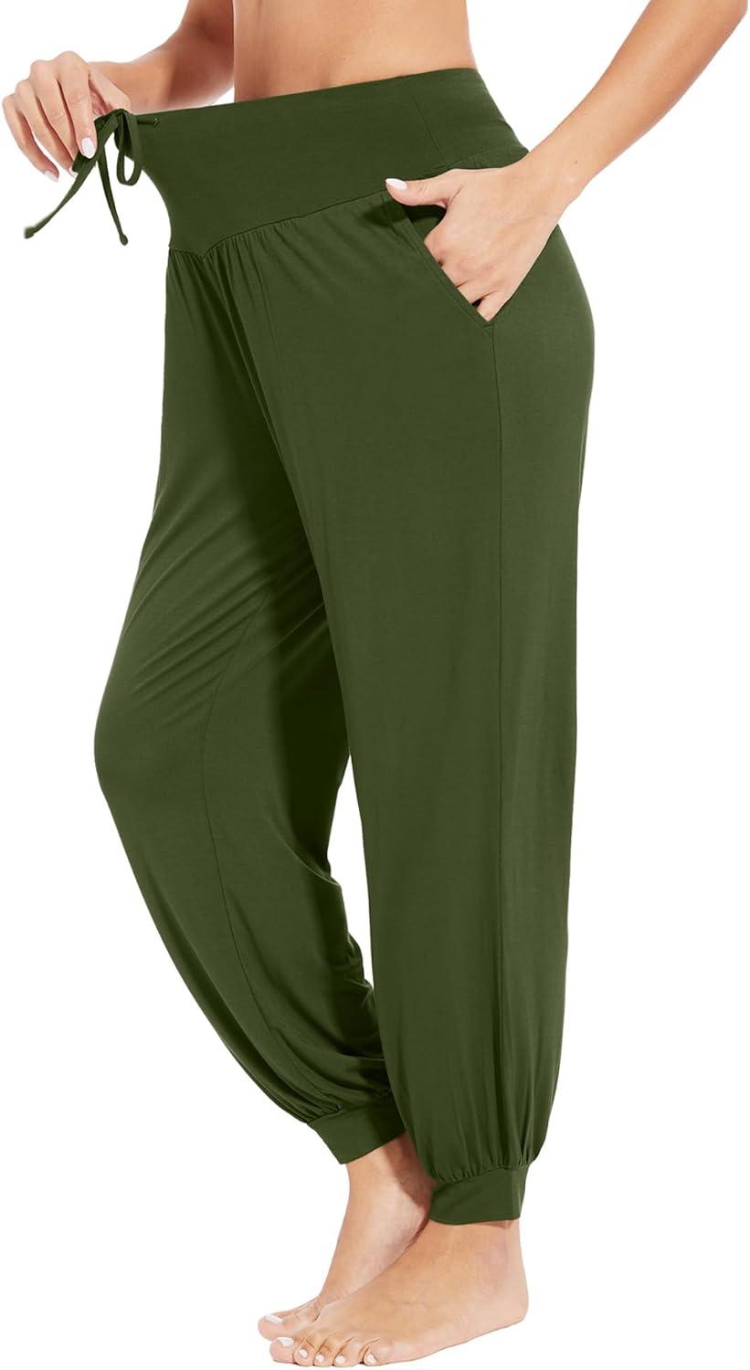 imageWiWi Jogger Pant for Women High Waist Yoga Pants Soft Comfy Viscose from Bamboo Womens Pajama Bottoms SXXLArmy Green