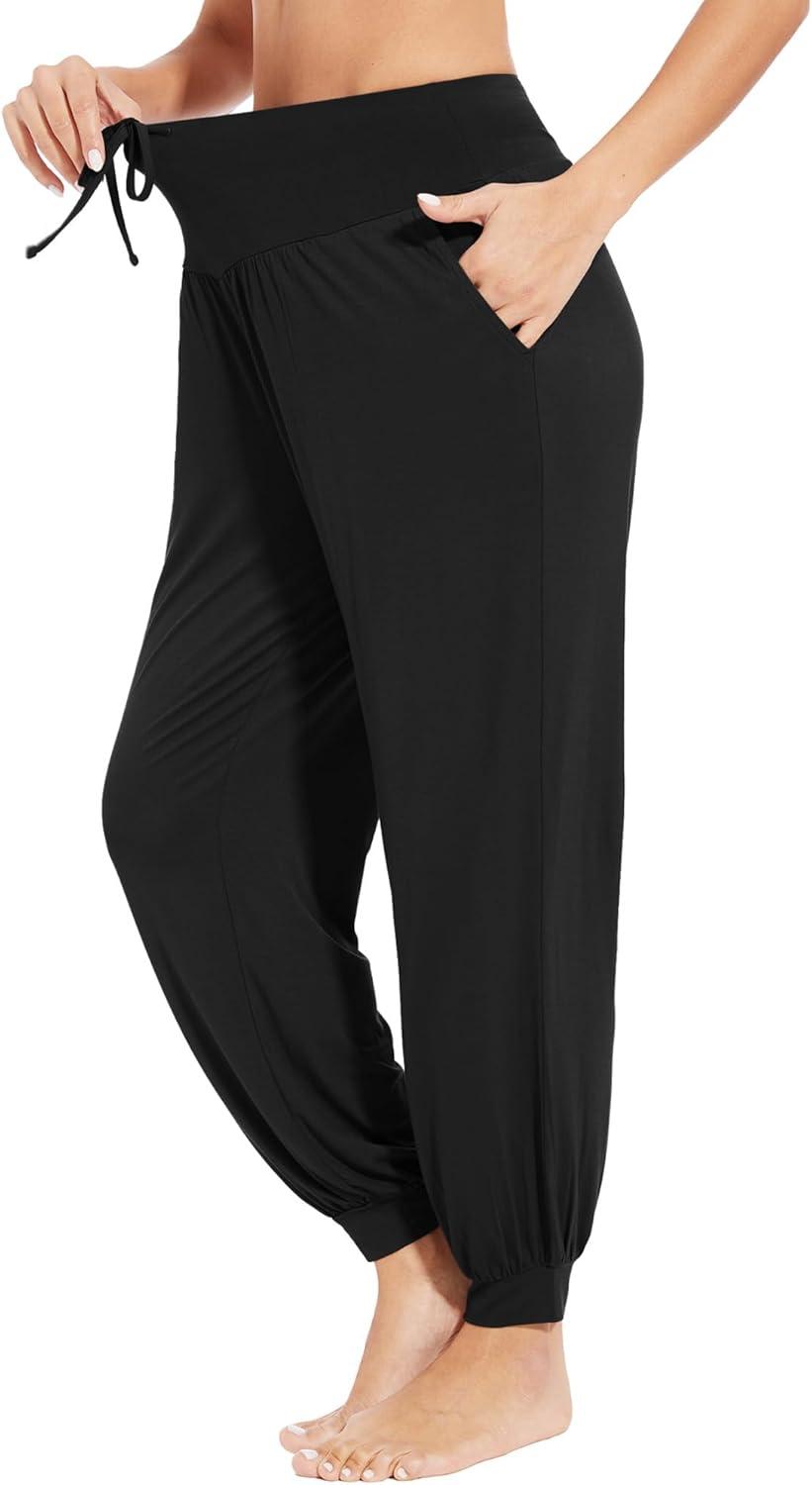imageWiWi Jogger Pant for Women High Waist Yoga Pants Soft Comfy Viscose from Bamboo Womens Pajama Bottoms SXXLBlack