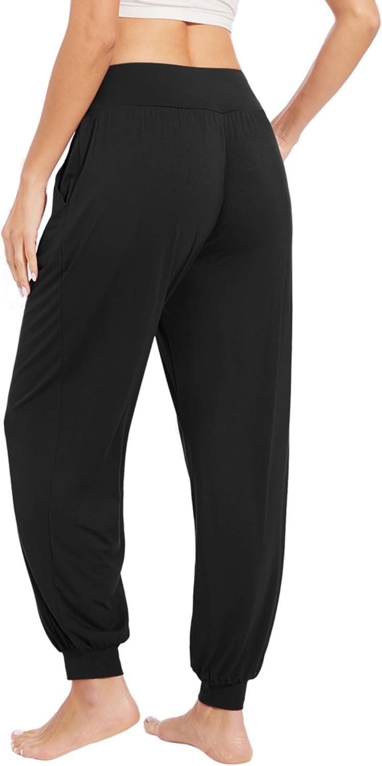 imageWiWi Jogger Pant for Women High Waist Yoga Pants Soft Comfy Viscose from Bamboo Womens Pajama Bottoms SXXLBlack