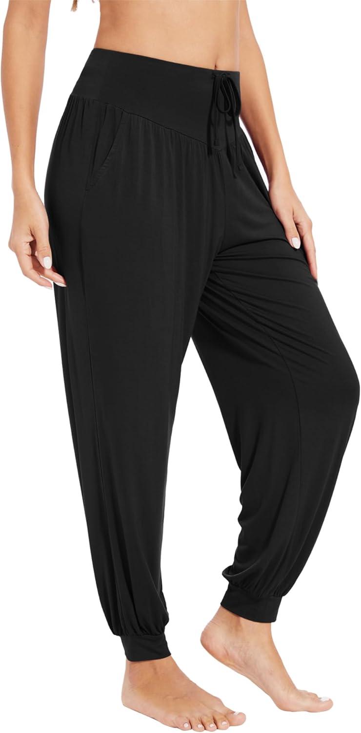 imageWiWi Jogger Pant for Women High Waist Yoga Pants Soft Comfy Viscose from Bamboo Womens Pajama Bottoms SXXLBlack