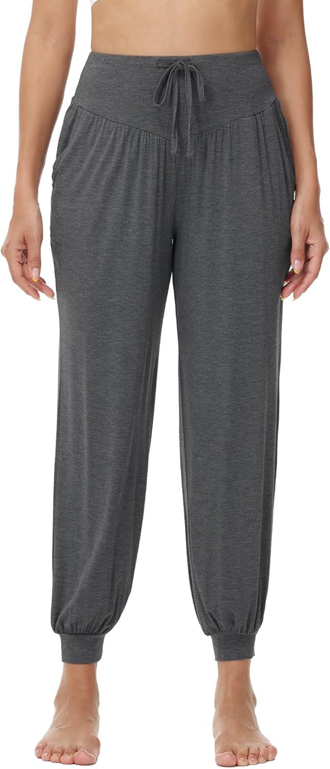 imageWiWi Jogger Pant for Women High Waist Yoga Pants Soft Comfy Viscose from Bamboo Womens Pajama Bottoms SXXLDark Heather Grey