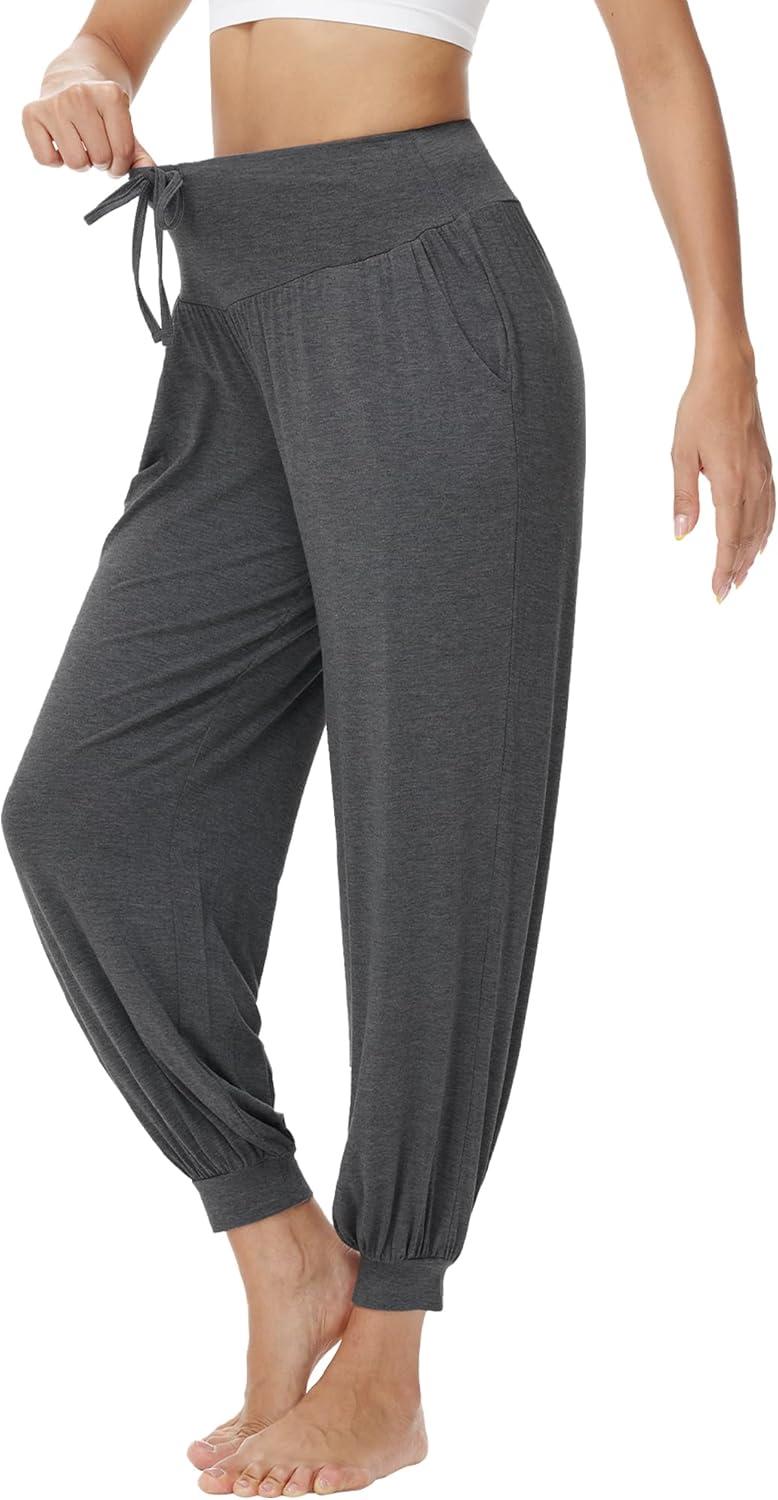 imageWiWi Jogger Pant for Women High Waist Yoga Pants Soft Comfy Viscose from Bamboo Womens Pajama Bottoms SXXLDark Heather Grey
