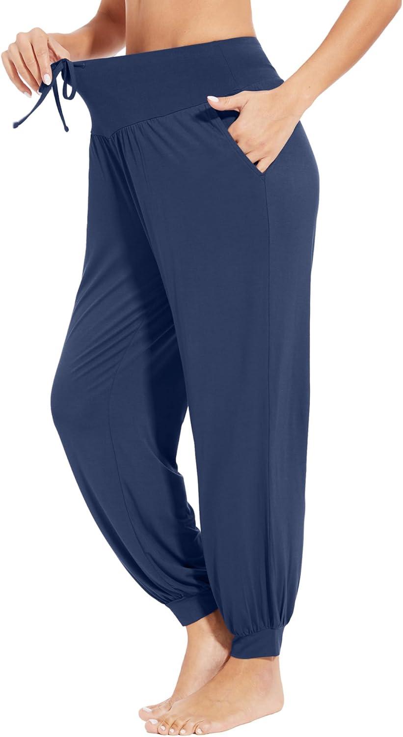 imageWiWi Jogger Pant for Women High Waist Yoga Pants Soft Comfy Viscose from Bamboo Womens Pajama Bottoms SXXLNavy Blue