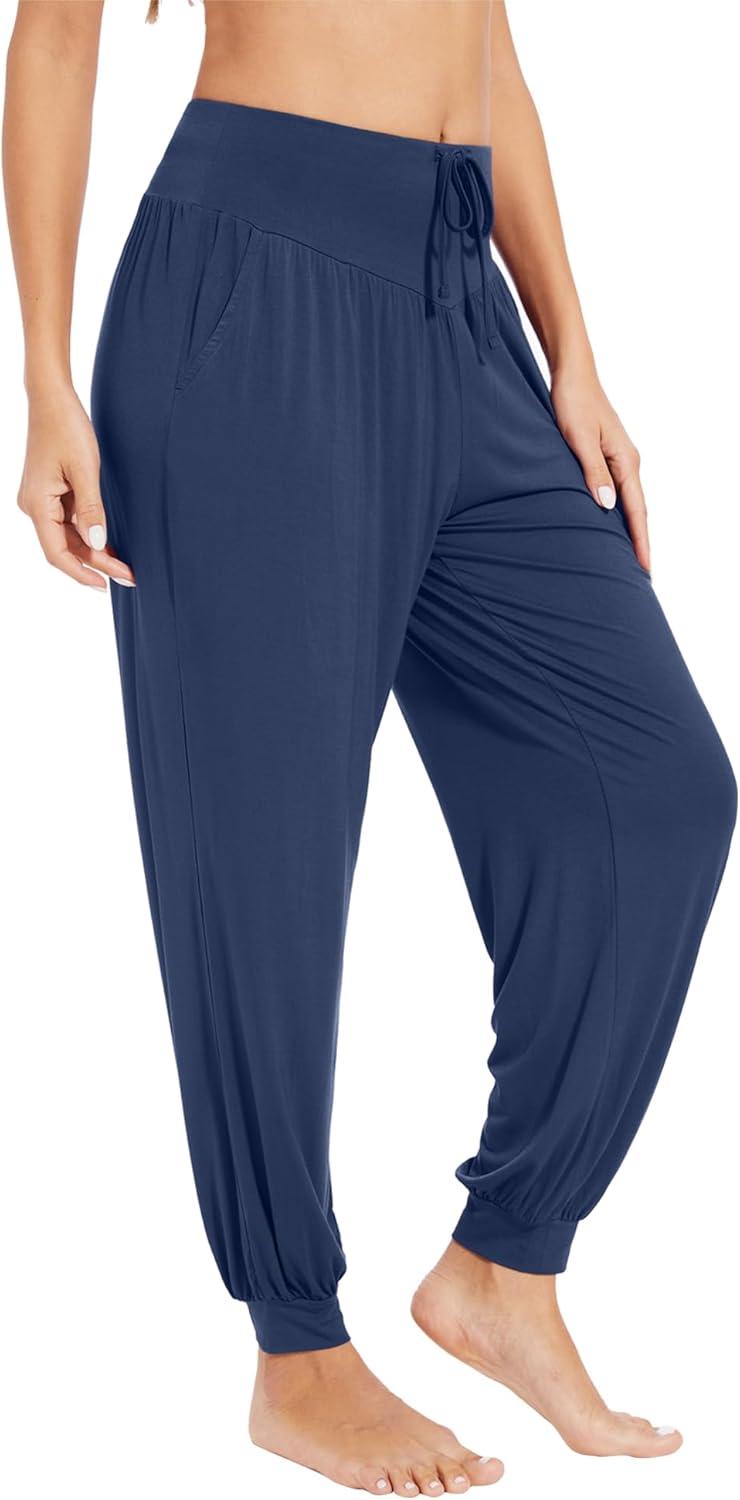 imageWiWi Jogger Pant for Women High Waist Yoga Pants Soft Comfy Viscose from Bamboo Womens Pajama Bottoms SXXLNavy Blue