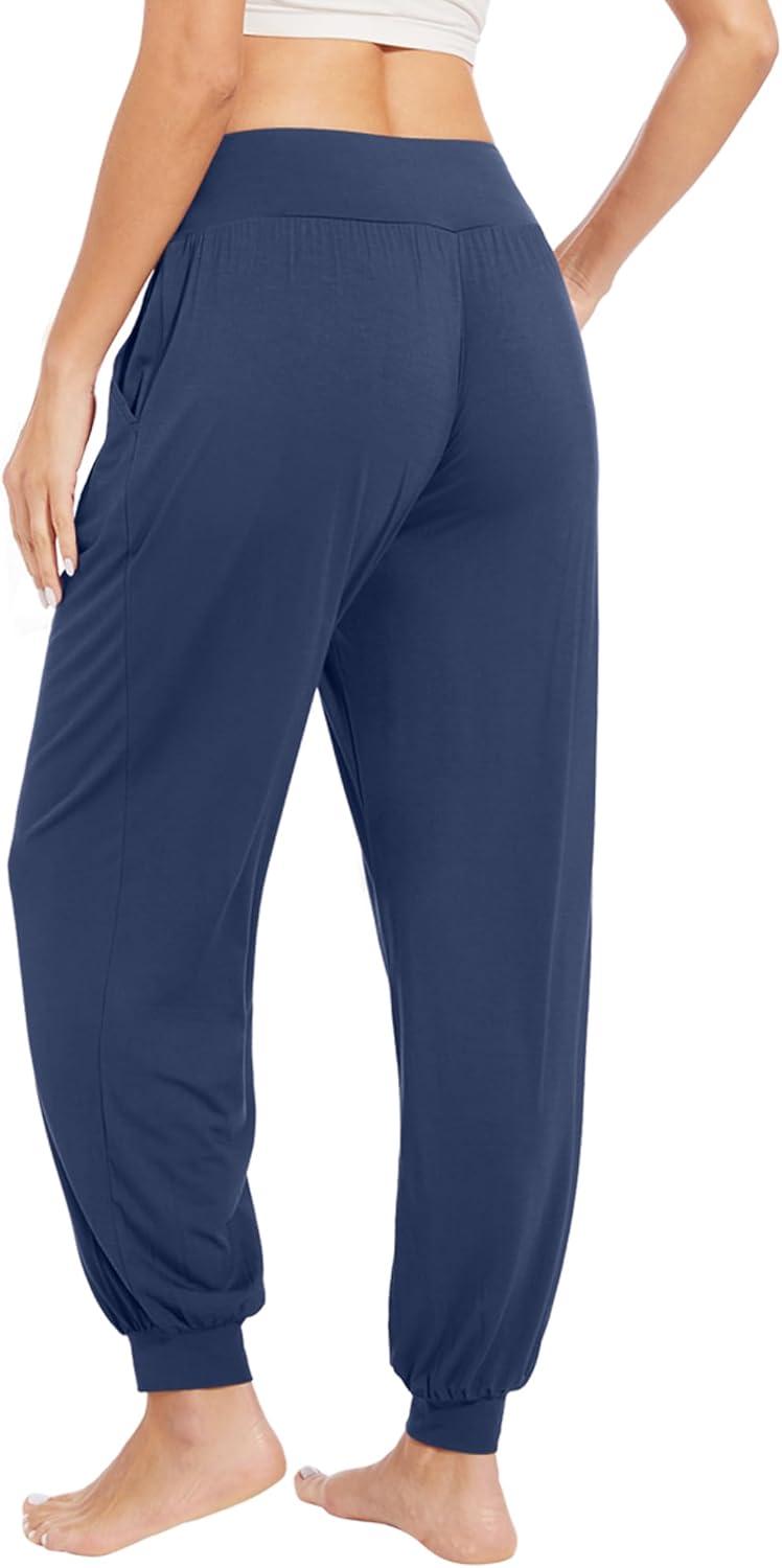 imageWiWi Jogger Pant for Women High Waist Yoga Pants Soft Comfy Viscose from Bamboo Womens Pajama Bottoms SXXLNavy Blue