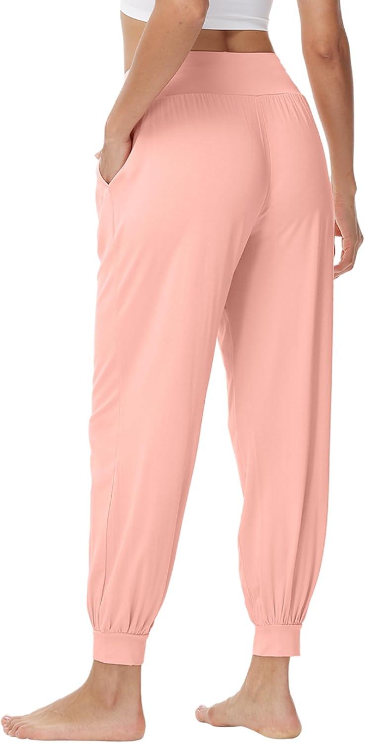 imageWiWi Jogger Pant for Women High Waist Yoga Pants Soft Comfy Viscose from Bamboo Womens Pajama Bottoms SXXLPeach Pink