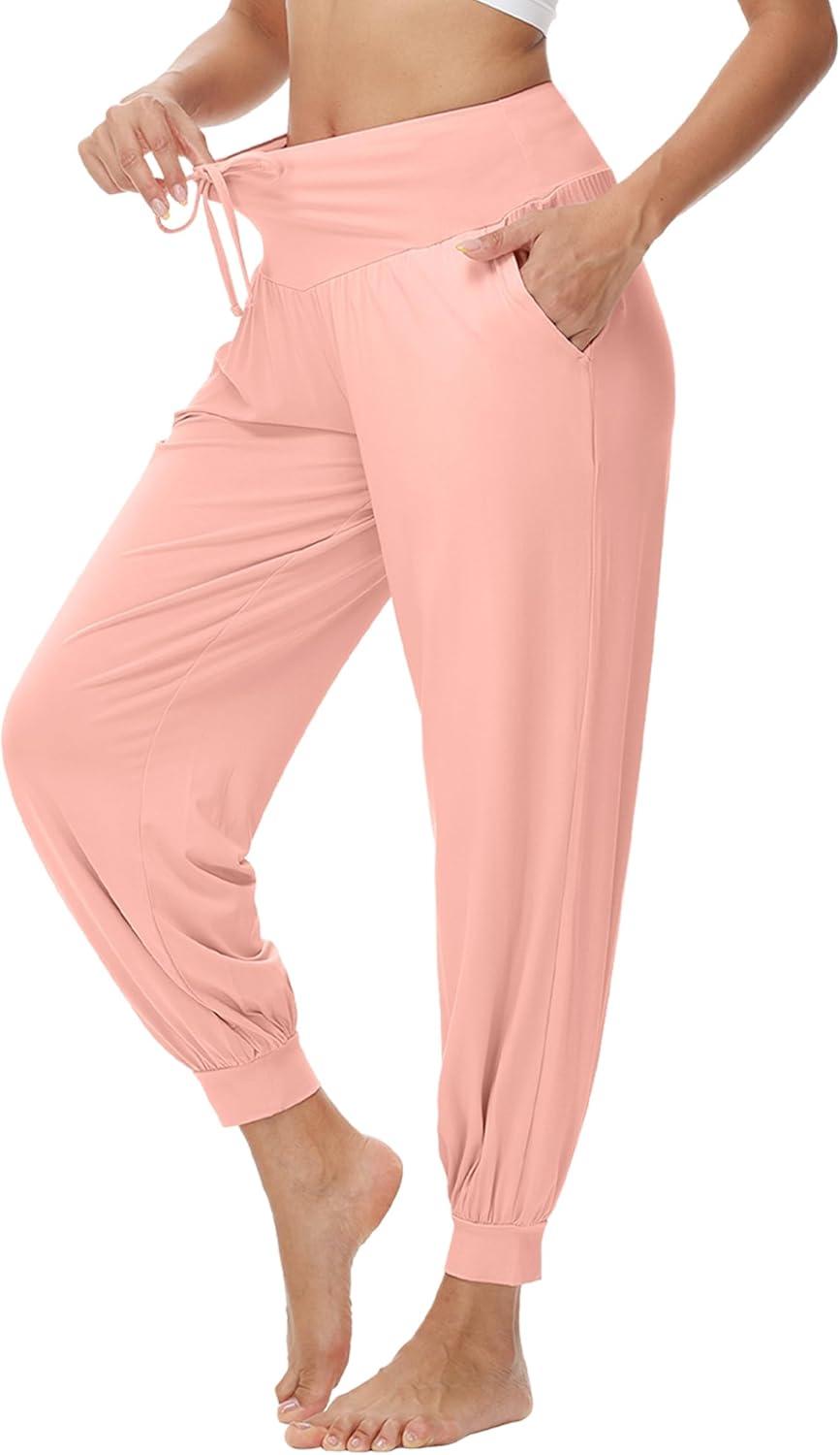 imageWiWi Jogger Pant for Women High Waist Yoga Pants Soft Comfy Viscose from Bamboo Womens Pajama Bottoms SXXLPeach Pink