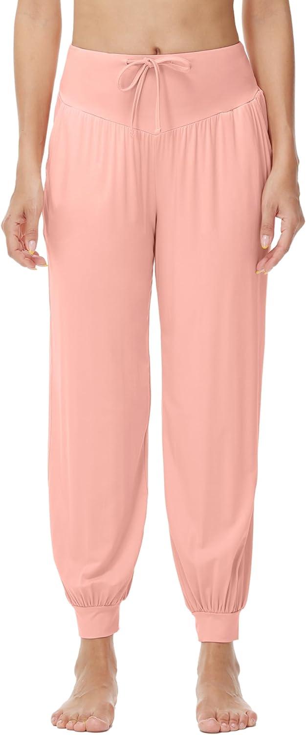 imageWiWi Jogger Pant for Women High Waist Yoga Pants Soft Comfy Viscose from Bamboo Womens Pajama Bottoms SXXLPeach Pink