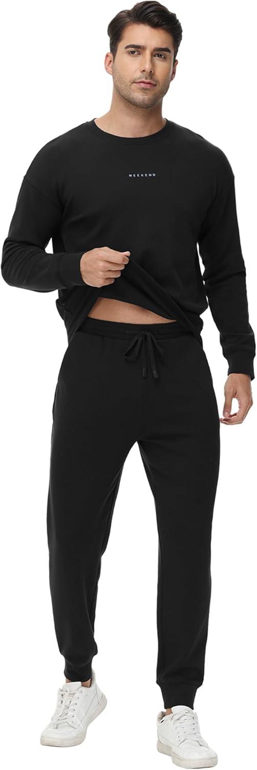 imageWiWi Mens Tracksuit Athletic Sweatsuits Long Sleeve 2 Piece Outfit Running Jogging Casual Loungwear Sport Suit Sets SXXLBlack