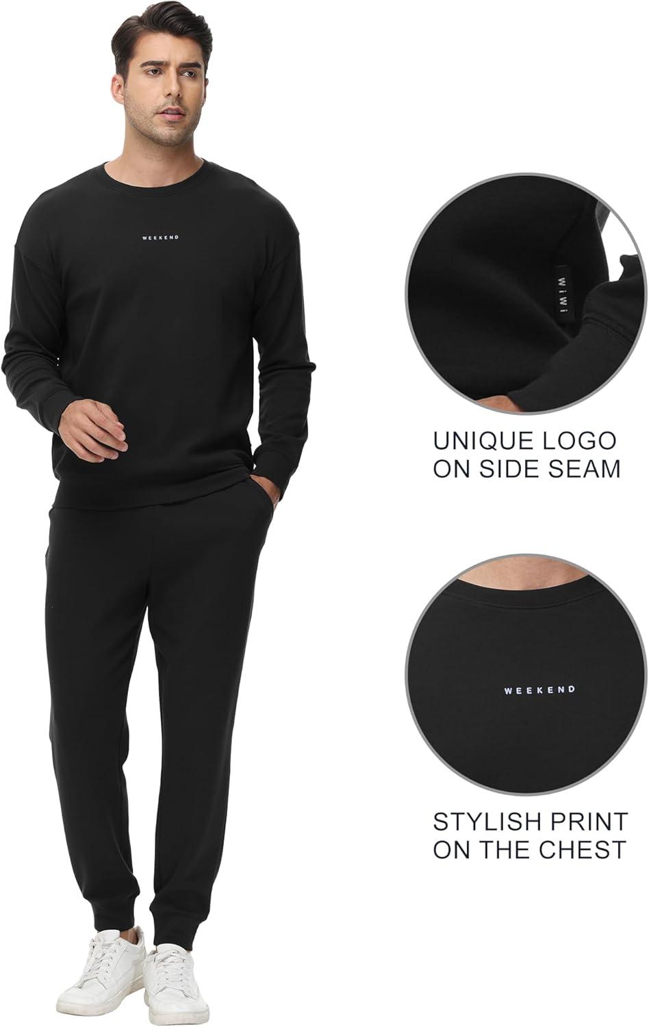 imageWiWi Mens Tracksuit Athletic Sweatsuits Long Sleeve 2 Piece Outfit Running Jogging Casual Loungwear Sport Suit Sets SXXLBlack