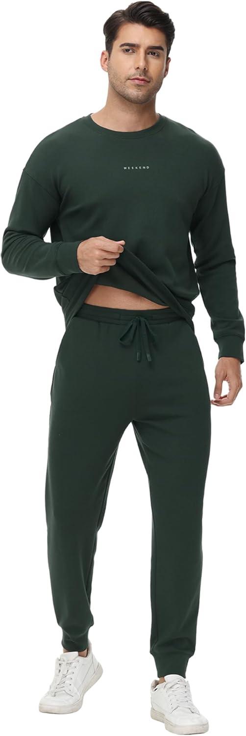 imageWiWi Mens Tracksuit Athletic Sweatsuits Long Sleeve 2 Piece Outfit Running Jogging Casual Loungwear Sport Suit Sets SXXLDark Fence Green