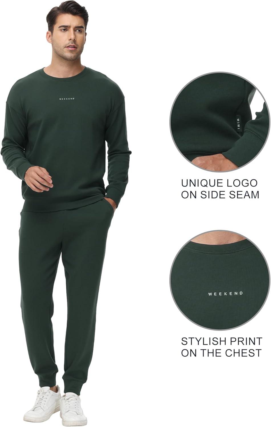imageWiWi Mens Tracksuit Athletic Sweatsuits Long Sleeve 2 Piece Outfit Running Jogging Casual Loungwear Sport Suit Sets SXXLDark Fence Green