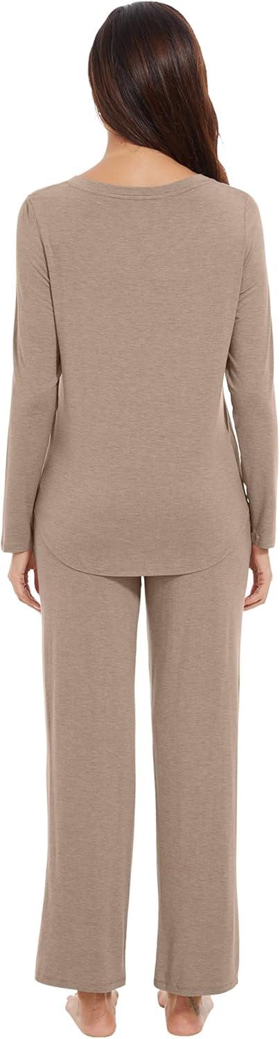 imageWiWi Pajamas for Women Long Sleeve Sleepwear with Pants Set Soft Casual Pj Warm Lounge Sets SXXLAcamel