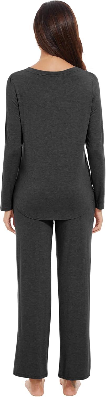 imageWiWi Pajamas for Women Long Sleeve Sleepwear with Pants Set Soft Casual Pj Warm Lounge Sets SXXLAcharcoal Heather
