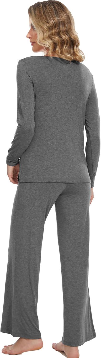 imageWiWi Pajamas for Women Long Sleeve Sleepwear with Pants Set Soft Casual Pj Warm Lounge Sets SXXLBdark Heather Grey