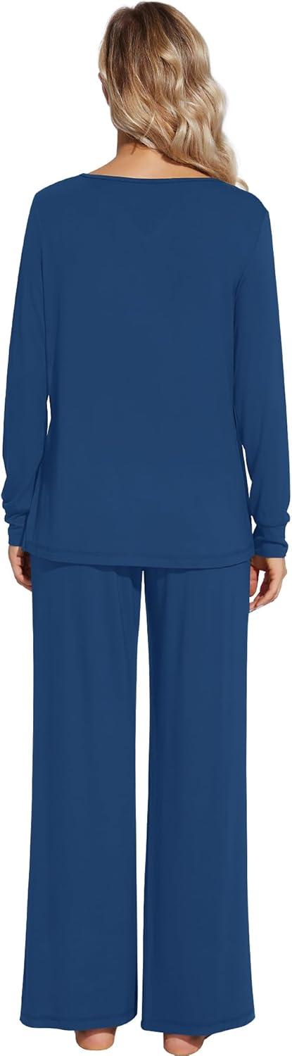 imageWiWi Pajamas for Women Long Sleeve Sleepwear with Pants Set Soft Casual Pj Warm Lounge Sets SXXLBink Blue