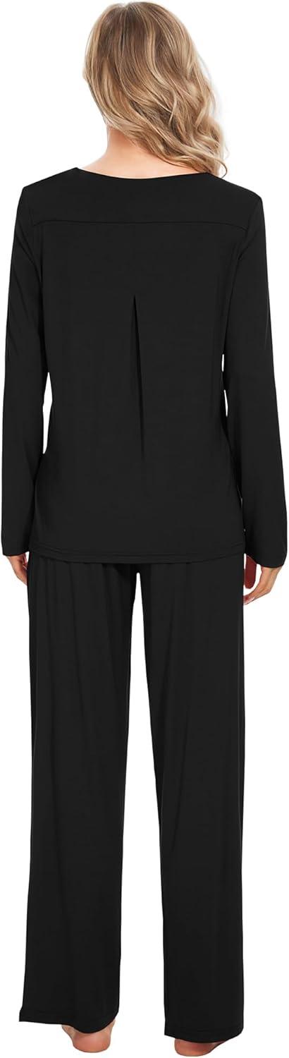 imageWiWi Pajamas for Women Long Sleeve Sleepwear with Pants Set Soft Casual Pj Warm Lounge Sets SXXLCblack