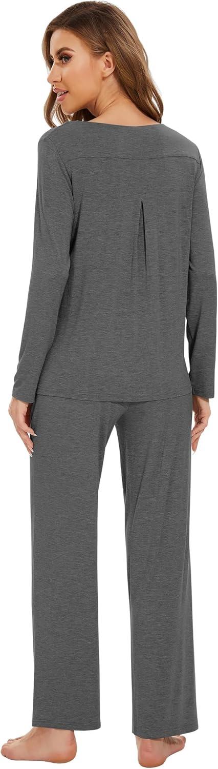 imageWiWi Pajamas for Women Long Sleeve Sleepwear with Pants Set Soft Casual Pj Warm Lounge Sets SXXLCdark Heather Grey