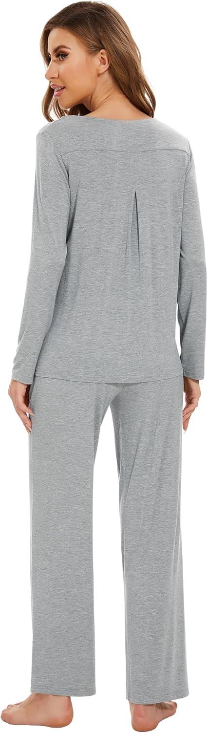 imageWiWi Pajamas for Women Long Sleeve Sleepwear with Pants Set Soft Casual Pj Warm Lounge Sets SXXLCheather Grey