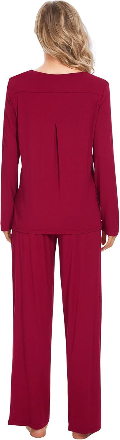 imageWiWi Pajamas for Women Long Sleeve Sleepwear with Pants Set Soft Casual Pj Warm Lounge Sets SXXLCwine Red