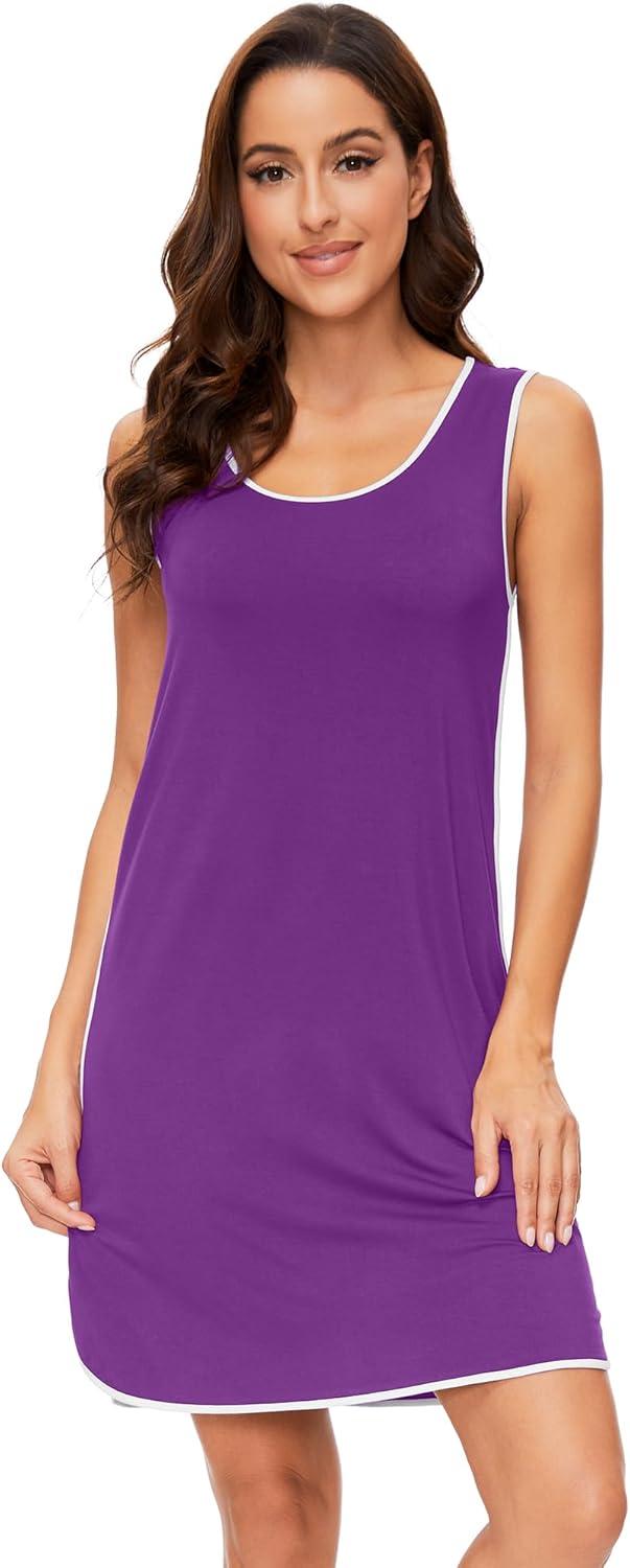 imageWiWi Soft Viscose from Bamboo Sleeveless Nightgowns for Women UNeck Tank Pajamas Gowns Sleep Shirt SXXLPurple