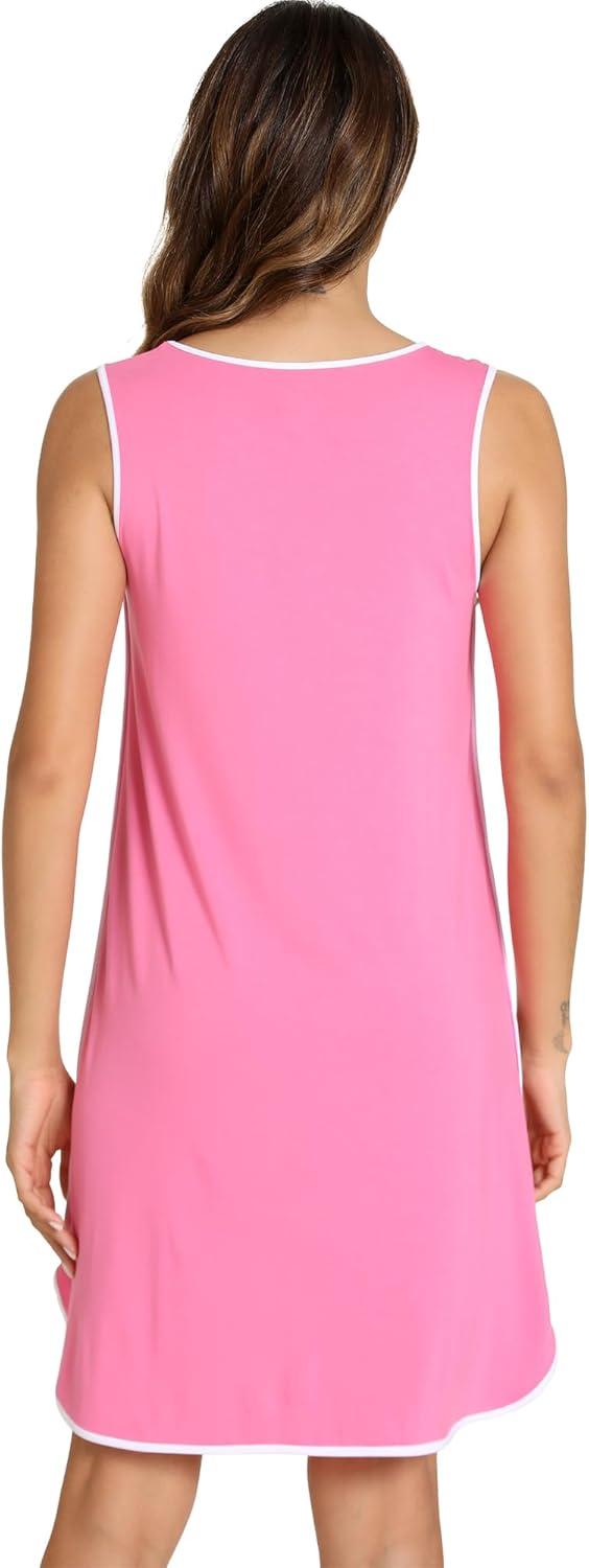 imageWiWi Soft Viscose from Bamboo Sleeveless Nightgowns for Women UNeck Tank Pajamas Gowns Sleep Shirt SXXLRaspberry Pink