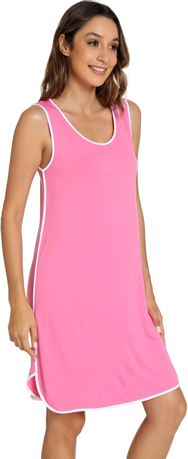 imageWiWi Soft Viscose from Bamboo Sleeveless Nightgowns for Women UNeck Tank Pajamas Gowns Sleep Shirt SXXLRaspberry Pink