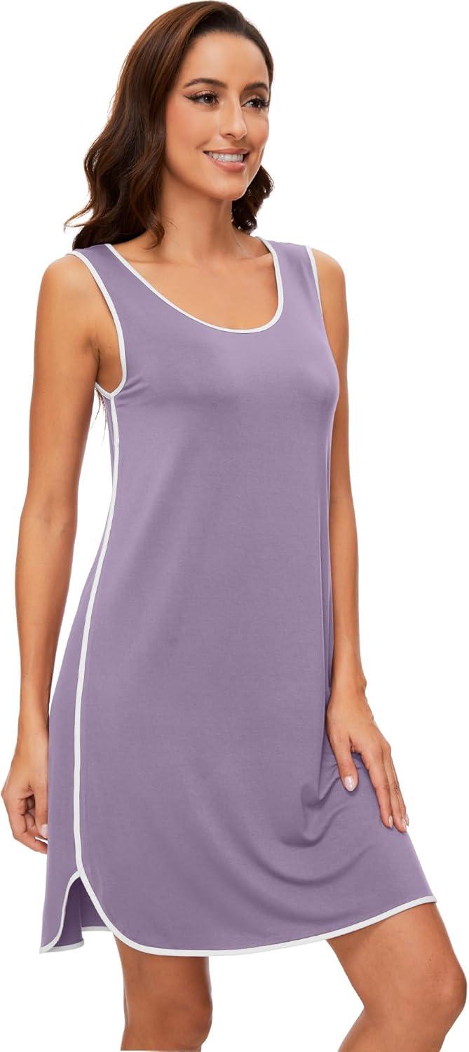 imageWiWi Soft Viscose from Bamboo Sleeveless Nightgowns for Women UNeck Tank Pajamas Gowns Sleep Shirt SXXLViolet