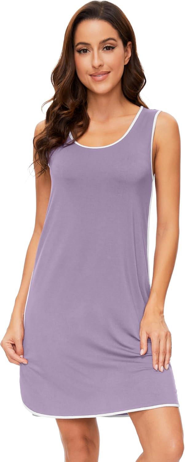 imageWiWi Soft Viscose from Bamboo Sleeveless Nightgowns for Women UNeck Tank Pajamas Gowns Sleep Shirt SXXLViolet
