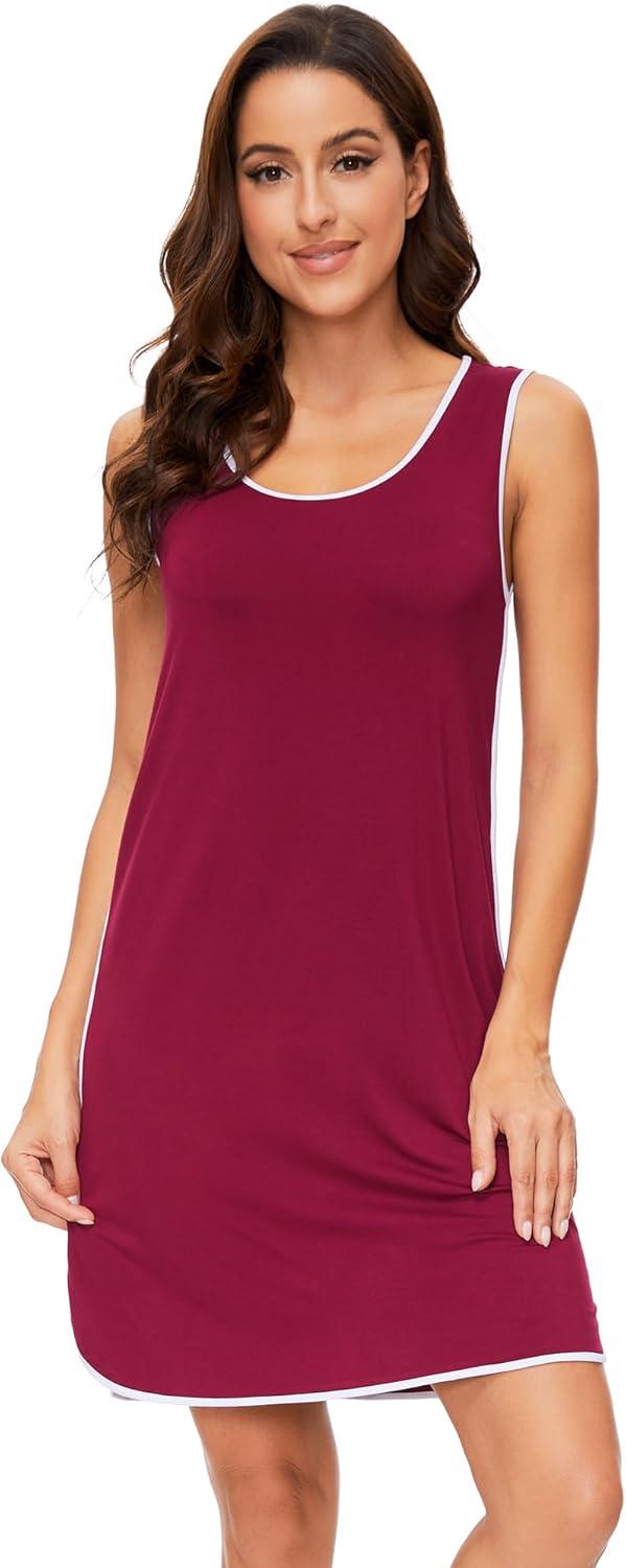 imageWiWi Soft Viscose from Bamboo Sleeveless Nightgowns for Women UNeck Tank Pajamas Gowns Sleep Shirt SXXLWine