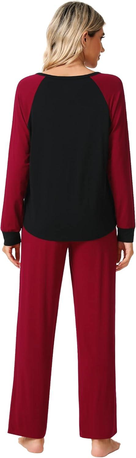 imageWiWi Viscose from Bamboo Pajama Set for Women 2 Pieces Long Sleeve Loungwear Soft Sleepwear Loose Comfy Pj Sets Pockets SXXLAblackWine Red