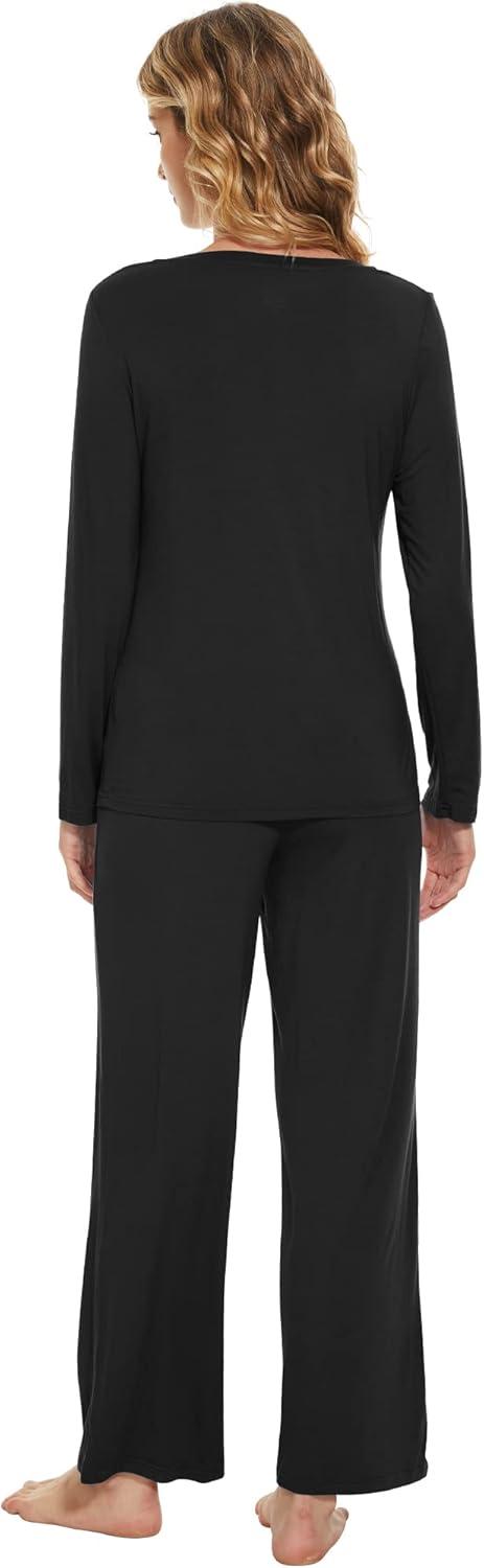 imageWiWi Viscose from Bamboo Pajama Set for Women 2 Pieces Long Sleeve Loungwear Soft Sleepwear Loose Comfy Pj Sets Pockets SXXLBblack