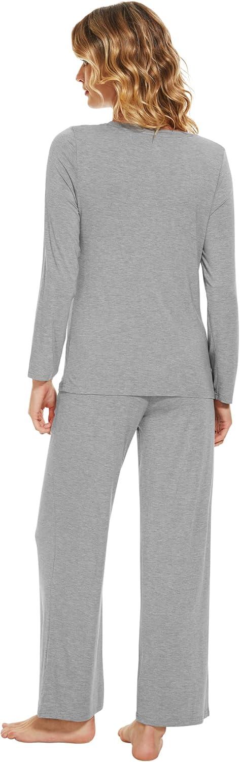 imageWiWi Viscose from Bamboo Pajama Set for Women 2 Pieces Long Sleeve Loungwear Soft Sleepwear Loose Comfy Pj Sets Pockets SXXLBheather Grey
