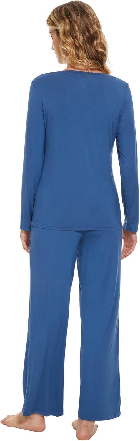 imageWiWi Viscose from Bamboo Pajama Set for Women 2 Pieces Long Sleeve Loungwear Soft Sleepwear Loose Comfy Pj Sets Pockets SXXLBprussian Blue