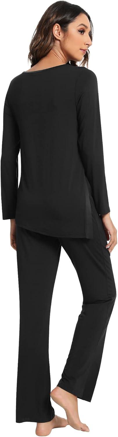 imageWiWi Viscose from Bamboo Pajamas Set for Women Soft Long Sleeve Pj Sleepwear Knit Jammies Pants Lounge Sets Loungewear SXXLAblack