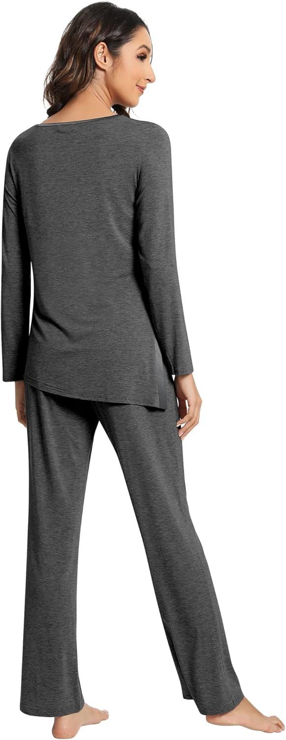 imageWiWi Viscose from Bamboo Pajamas Set for Women Soft Long Sleeve Pj Sleepwear Knit Jammies Pants Lounge Sets Loungewear SXXLAcharcoal Heather