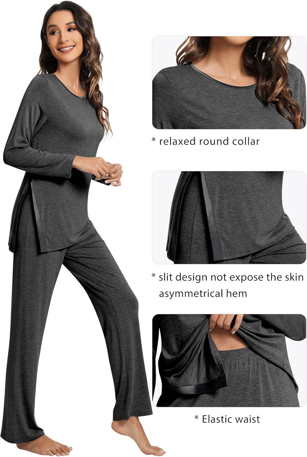 imageWiWi Viscose from Bamboo Pajamas Set for Women Soft Long Sleeve Pj Sleepwear Knit Jammies Pants Lounge Sets Loungewear SXXLAcharcoal Heather