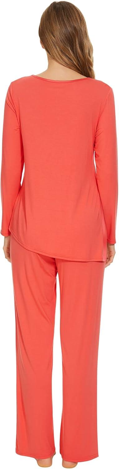 imageWiWi Viscose from Bamboo Pajamas Set for Women Soft Long Sleeve Pj Sleepwear Knit Jammies Pants Lounge Sets Loungewear SXXLAcoral