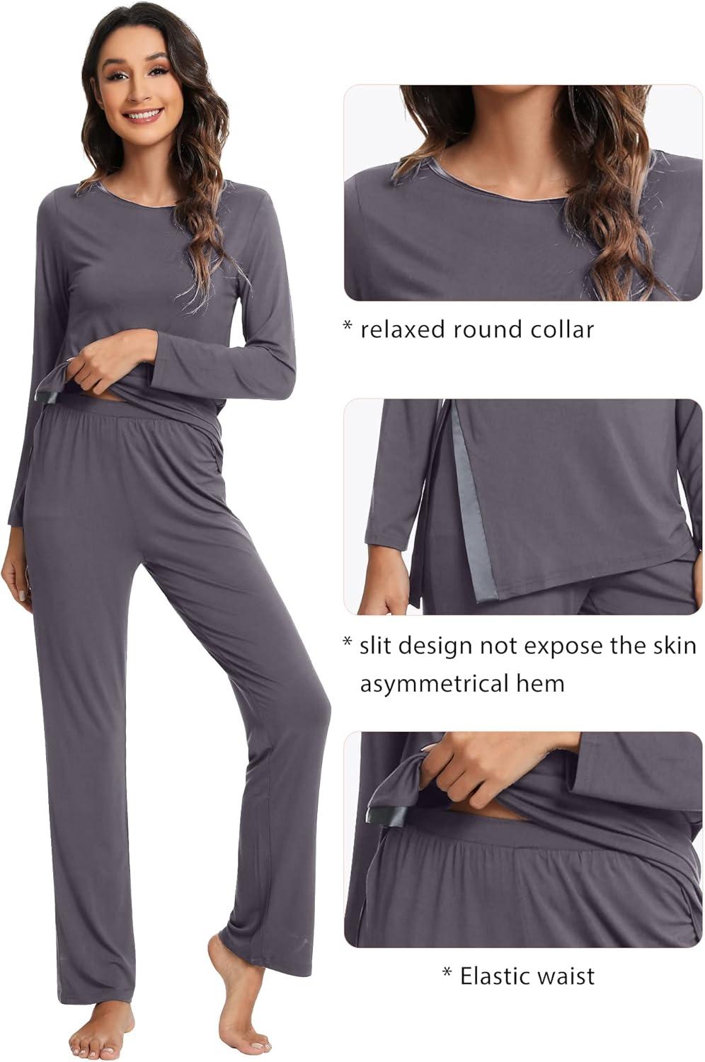 imageWiWi Viscose from Bamboo Pajamas Set for Women Soft Long Sleeve Pj Sleepwear Knit Jammies Pants Lounge Sets Loungewear SXXLAdark Grey