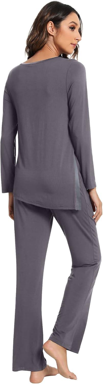 imageWiWi Viscose from Bamboo Pajamas Set for Women Soft Long Sleeve Pj Sleepwear Knit Jammies Pants Lounge Sets Loungewear SXXLAdark Grey