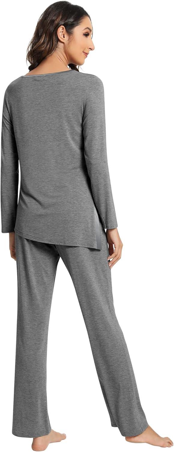 imageWiWi Viscose from Bamboo Pajamas Set for Women Soft Long Sleeve Pj Sleepwear Knit Jammies Pants Lounge Sets Loungewear SXXLAdark Heather Grey