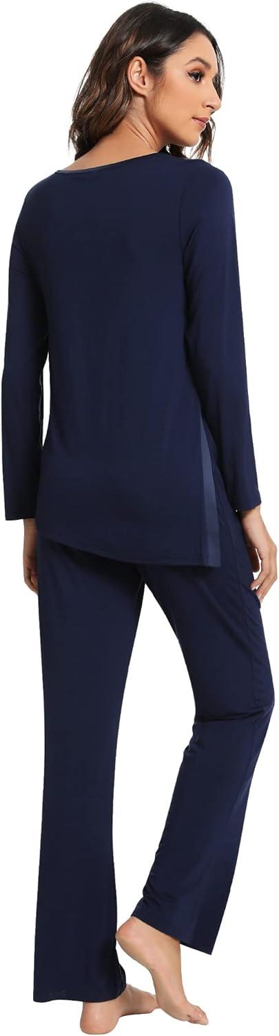 imageWiWi Viscose from Bamboo Pajamas Set for Women Soft Long Sleeve Pj Sleepwear Knit Jammies Pants Lounge Sets Loungewear SXXLAnavy