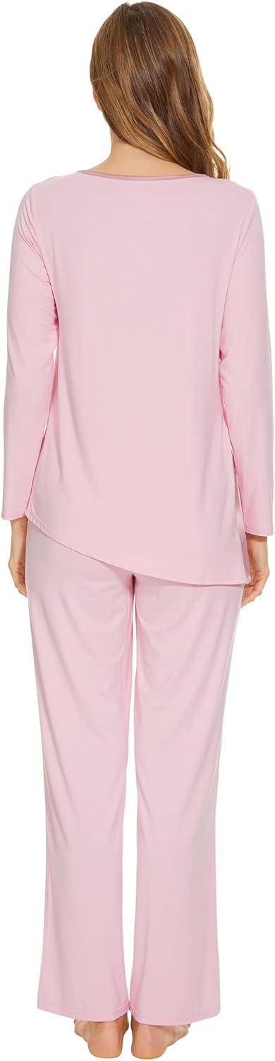 imageWiWi Viscose from Bamboo Pajamas Set for Women Soft Long Sleeve Pj Sleepwear Knit Jammies Pants Lounge Sets Loungewear SXXLApink