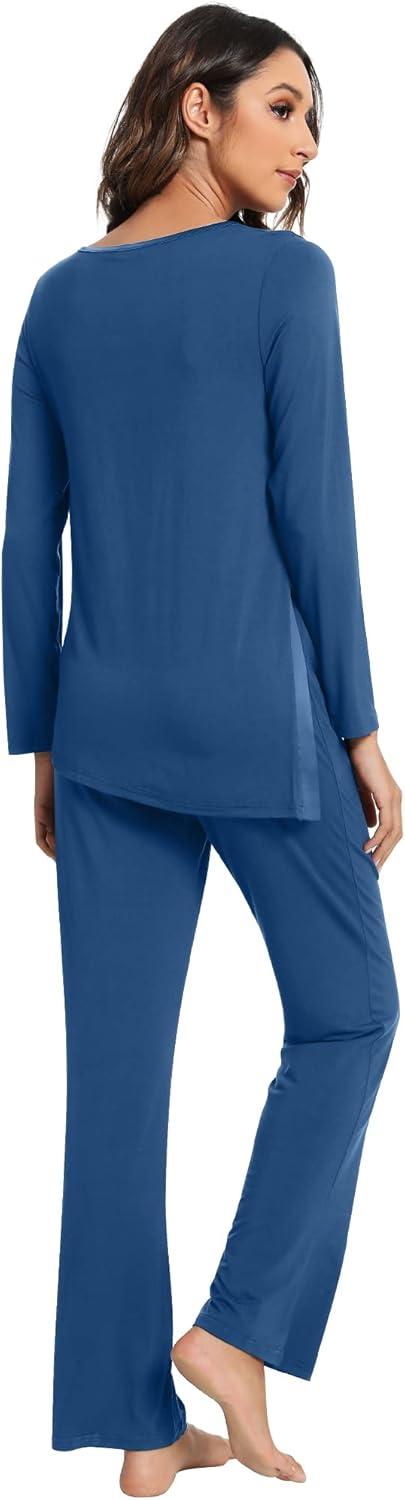 imageWiWi Viscose from Bamboo Pajamas Set for Women Soft Long Sleeve Pj Sleepwear Knit Jammies Pants Lounge Sets Loungewear SXXLAprussian Blue