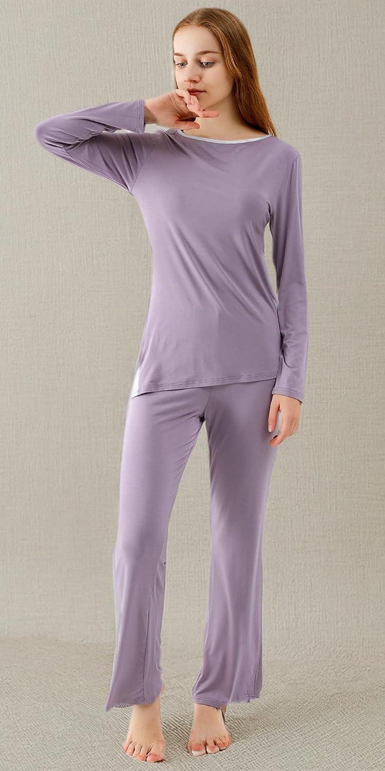 imageWiWi Viscose from Bamboo Pajamas Set for Women Soft Long Sleeve Pj Sleepwear Knit Jammies Pants Lounge Sets Loungewear SXXLAviolet