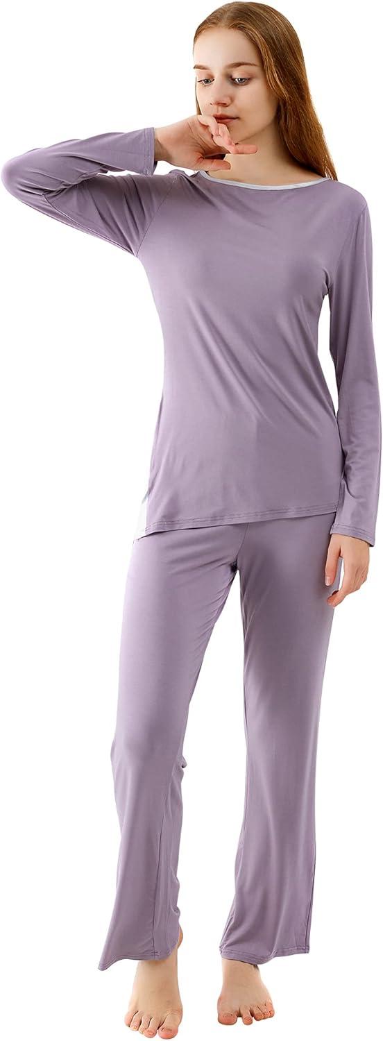 imageWiWi Viscose from Bamboo Pajamas Set for Women Soft Long Sleeve Pj Sleepwear Knit Jammies Pants Lounge Sets Loungewear SXXLAviolet