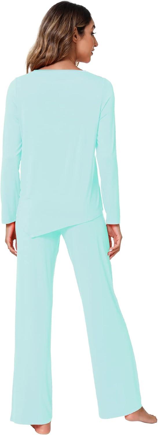 imageWiWi Viscose from Bamboo Pajamas Set for Women Soft Long Sleeve Pj Sleepwear Knit Jammies Pants Lounge Sets Loungewear SXXLBaqua